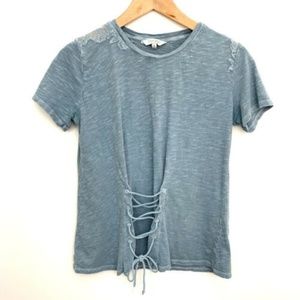 Lucky Brand Lace Up Short Sleeve Slub Knit T-Shirt